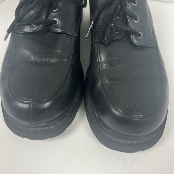 ESprit 7.5 Black Lace Up Oxford Chunky Shoes 90s Y2K Leather School Girl CLAY - Picture 3 of 10